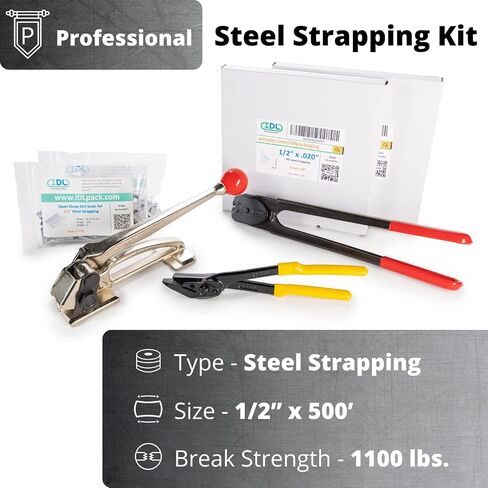 IDL Packaging PRO 1/2" x 300' Steel Strapping Kit, 1100 lbs Break Strength – Professional Grade Tools & Mini Strapping Coils – Enough Strapping and Seals for 150 Uses Before Refill in Saudi Arabia