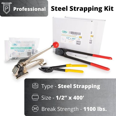 IDL Packaging PRO 1/2" x 300' Steel Strapping Kit, 1100 lbs Break Strength – Professional Grade Tools & Mini Strapping Coils – Enough Strapping and Seals for 150 Uses Before Refill in Saudi Arabia