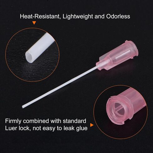 uxcell 50 Pcs 20G Plastic Dispensing Needles with Luer Lock, 1.5" PTFE Needle Tube PP Heat-Resistant Plastic Blunt Tip for Liquid Glue Gun, Pink in Saudi Arabia