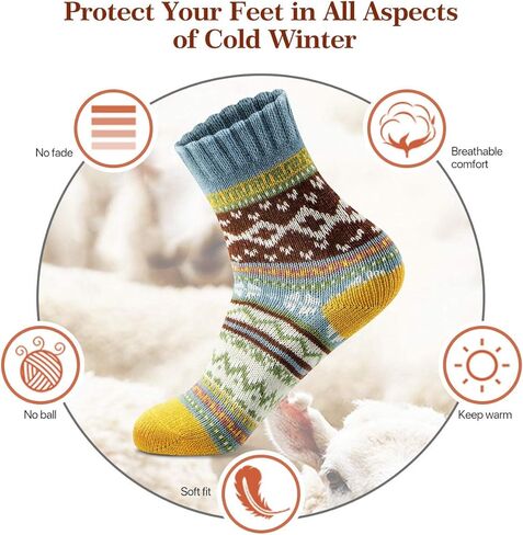 جوارب نسائية للشتاء من FYC - هدايا للنساء - جوارب دافئة سميكة من الصوف الناعم هدايا عيد الميلاد، جوارب مريحة للطاقم in Kuwait