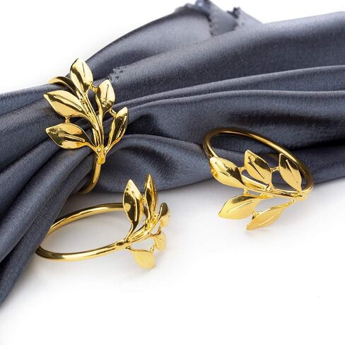 مجموعة حلقات المناديل الفضية المكونة من 6 قطع، مجموعة حلقات المناديل المعدنية بإبزيم للمناديل القماشية لحفلات الزفاف، وعيد الفصح، والولائم، وحفلات الشاي، وأعياد الميلاد، وديكور طاولة الطعام لعيد الشكر (على شكل ورقة شجر). in Kuwait