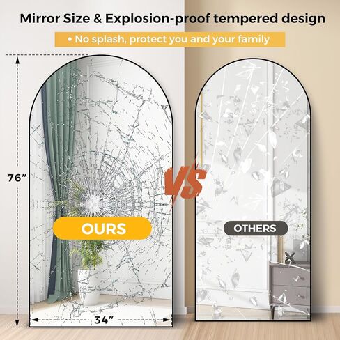 Oversized Full Length Mirror 72x44 Inch - Wall Mounted or Standing Floor Mirror with Aluminum Alloy Frame, Shatterproof Tempered Glass - Modern Mirror for Bedroom, Living Room, Closet, Black in Kuwait