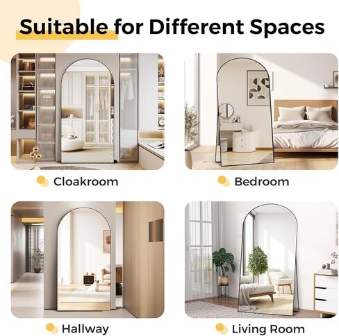 Oversized Full Length Mirror 72x44 Inch - Wall Mounted or Standing Floor Mirror with Aluminum Alloy Frame, Shatterproof Tempered Glass - Modern Mirror for Bedroom, Living Room, Closet, Black in Kuwait