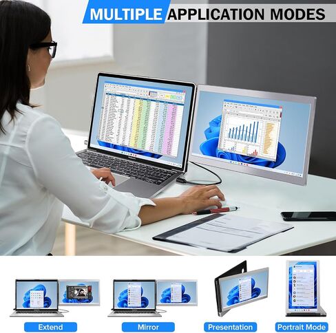 P2 Triple Portable Monitor for Laptop Screen Extender 12 Inch Dual Monitors Extender FHD 1080P IPS Display Type-C/HDMI/USB-A/Speakers for 13-16 Inch Notebook Computer Windows Mac Phone in Kuwait