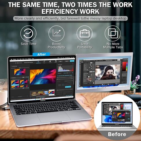 P2 Triple Portable Monitor for Laptop Screen Extender 12 Inch Dual Monitors Extender FHD 1080P IPS Display Type-C/HDMI/USB-A/Speakers for 13-16 Inch Notebook Computer Windows Mac Phone in Kuwait