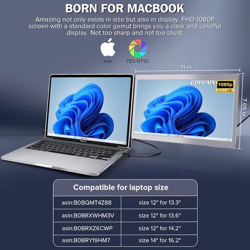 P2 Triple Portable Monitor for Laptop Screen Extender 12 Inch Dual Monitors Extender FHD 1080P IPS Display Type-C/HDMI/USB-A/Speakers for 13-16 Inch Notebook Computer Windows Mac Phone in Kuwait