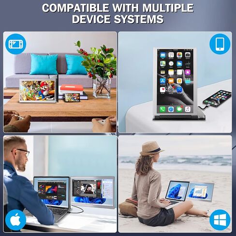 P2 Triple Portable Monitor for Laptop Screen Extender 12 Inch Dual Monitors Extender FHD 1080P IPS Display Type-C/HDMI/USB-A/Speakers for 13-16 Inch Notebook Computer Windows Mac Phone in Kuwait