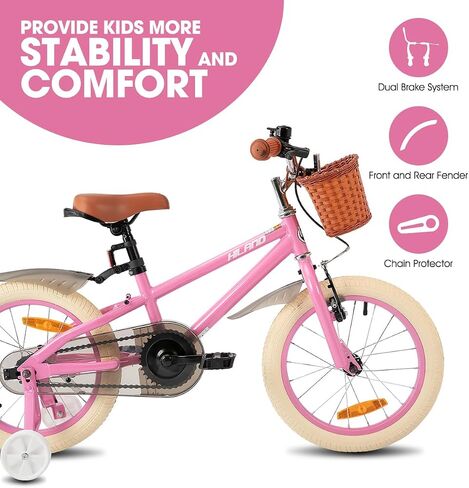 HILAND Girls Bike for Toddlers and Kids Ages 3-7 Years Old, 14 16 Inch Kids Bike with Training Wheels Basket in Saudi Arabia