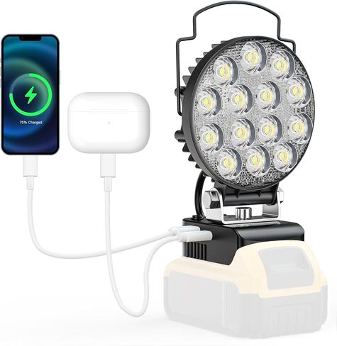 فانوس تخييم LED لبطارية Dewalt 20V: مصباح عمل LED لاسلكي مع منفذ شاحن USB ونوع C - 48W 4800LM ضوء خيمة محمول للتخييم في الهواء الطلق، وانقطاع التيار الكهربائي في حالات الطوارئ (بدون بطارية) in Kuwait