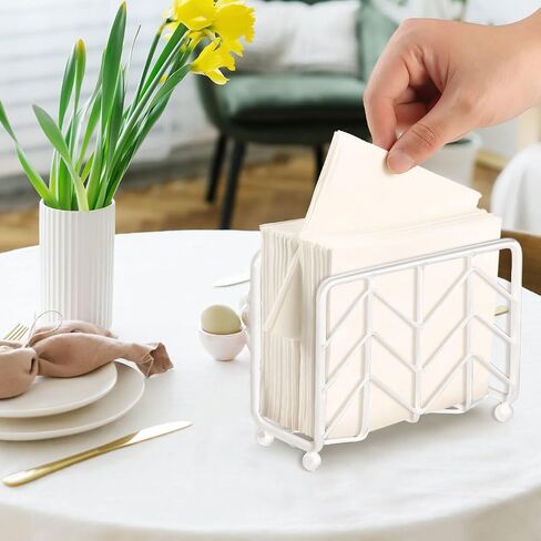 Napkin Holder for Table, Simple Design Napkins Dispenser Decorative Metal Napkins Holder for Home Kitchen Table (White) in Saudi Arabia