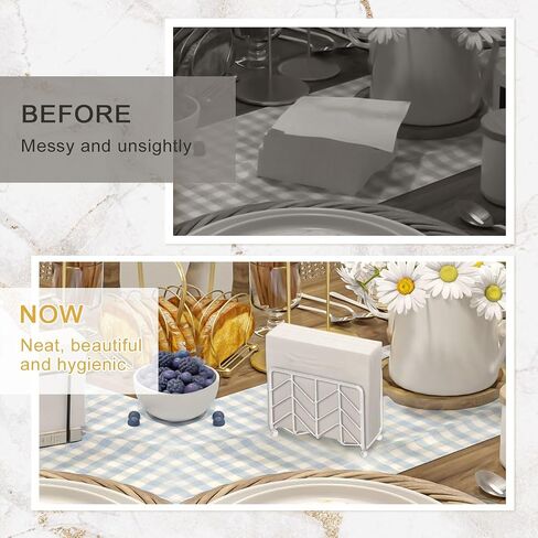 Napkin Holder for Table, Simple Design Napkins Dispenser Decorative Metal Napkins Holder for Home Kitchen Table (White) in Saudi Arabia