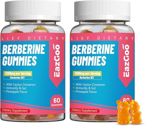 Berberine Gummies with Ceylon Cinnamon,1200mg Berberine HCI Supplement for Metabolism and Energy Support, Vegan, Non-GMO and Gelatin-Free - 60 Count in Saudi Arabia