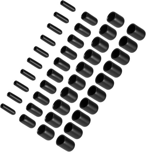 Round Rubber End Caps, 1/8" 1/4" 3/8" 1/2" ID Vinyl Cover Flexible Screw Thread Protectors Rubber Bolt Caps Vacuum Caps Black - (Applications: for Metal Tube Rod), 40-Pieces in Saudi Arabia