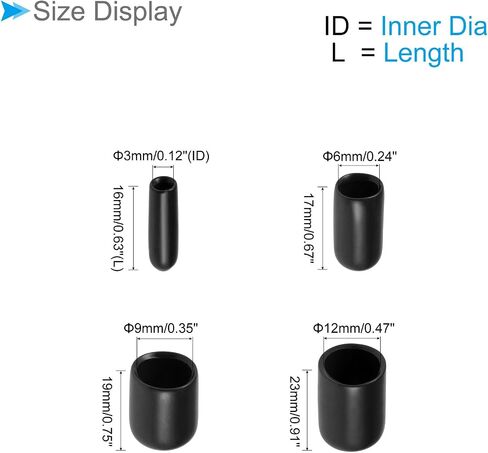 Round Rubber End Caps, 1/8" 1/4" 3/8" 1/2" ID Vinyl Cover Flexible Screw Thread Protectors Rubber Bolt Caps Vacuum Caps Black - (Applications: for Metal Tube Rod), 40-Pieces in Saudi Arabia
