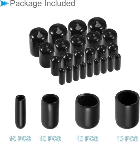 Round Rubber End Caps, 1/8" 1/4" 3/8" 1/2" ID Vinyl Cover Flexible Screw Thread Protectors Rubber Bolt Caps Vacuum Caps Black - (Applications: for Metal Tube Rod), 40-Pieces in Saudi Arabia
