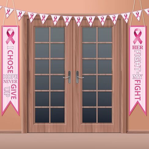 cnhoqc 124pcs الوردي مجموعة الديكور راية التوعية بسرطان الثدي، مجموعة مع راية العلم الشريط الوردي، انقطاع الشريط الوردي، الأزواج، المشابك الوردية مع الشريط لشهر التوعية بسرطان الثدي الطرف العرض in Kuwait