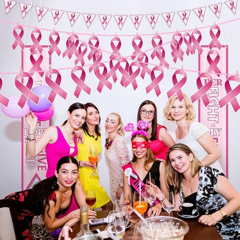 cnhoqc 124pcs الوردي مجموعة الديكور راية التوعية بسرطان الثدي، مجموعة مع راية العلم الشريط الوردي، انقطاع الشريط الوردي، الأزواج، المشابك الوردية مع الشريط لشهر التوعية بسرطان الثدي الطرف العرض in Kuwait