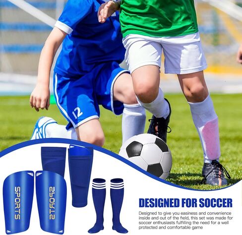 Soccer Shin Guards Soccer Shin Pads Set with Shin Sleeves and Long Soccer Socks Optimized Insert Pocket Protective Soccer Lightweight Soccer Equipment for Boys Girls Men Soccer Game in Kuwait