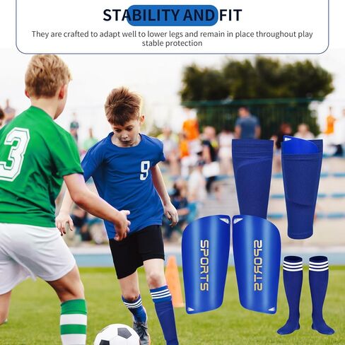 Soccer Shin Guards Soccer Shin Pads Set with Shin Sleeves and Long Soccer Socks Optimized Insert Pocket Protective Soccer Lightweight Soccer Equipment for Boys Girls Men Soccer Game in Kuwait