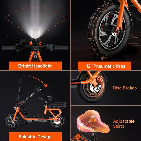 TST Electric Scooter with Seat, Max 20 Miles Range Foldable Electric Scooter Adults, Peak 650W Motor, 19MPH Max Speed, 12" Pneumatic Tire, E Scooter Commuter with Adjustable Seat and Basket in Saudi Arabia