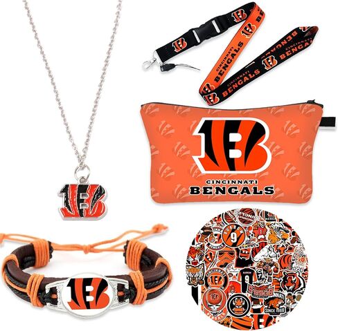 5pcs football gift basket for fan-including bracelet, necklace pandent and makeup bag,strickers,key lanyard for football gear stuff for men and women. in Saudi Arabia