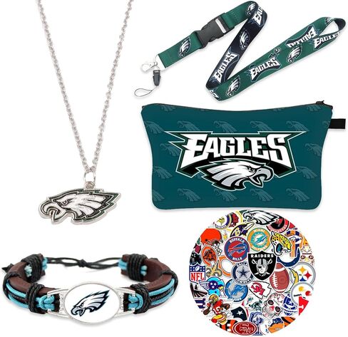 5pcs football gift basket for fan-including bracelet, necklace pandent and makeup bag,strickers,key lanyard for football gear stuff for men and women. in Saudi Arabia