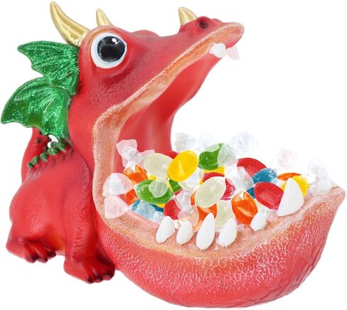 MOYI Dinosaur unique Statue Home Resin Figurine Fun Candy Dish,entryway decorative Key Bowl,Big Mouth Sculpture Table Art Decoration Sundries Container Storage Box for living room-Orange in Saudi Arabia