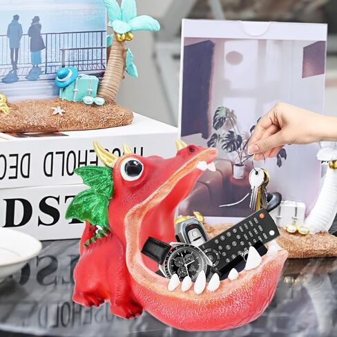 MOYI Dinosaur unique Statue Home Resin Figurine Fun Candy Dish,entryway decorative Key Bowl,Big Mouth Sculpture Table Art Decoration Sundries Container Storage Box for living room-Orange in Saudi Arabia