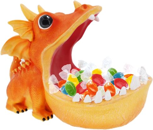 MOYI Dinosaur unique Statue Home Resin Figurine Fun Candy Dish,entryway decorative Key Bowl,Big Mouth Sculpture Table Art Decoration Sundries Container Storage Box for living room-Orange in Saudi Arabia
