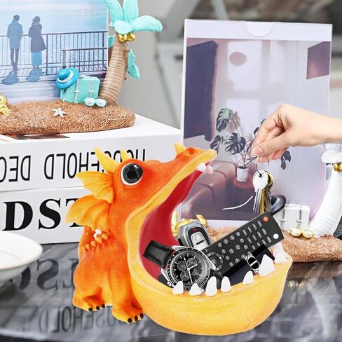 MOYI Dinosaur unique Statue Home Resin Figurine Fun Candy Dish,entryway decorative Key Bowl,Big Mouth Sculpture Table Art Decoration Sundries Container Storage Box for living room-Orange in Saudi Arabia
