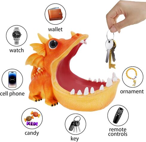 MOYI Dinosaur unique Statue Home Resin Figurine Fun Candy Dish,entryway decorative Key Bowl,Big Mouth Sculpture Table Art Decoration Sundries Container Storage Box for living room-Orange in Saudi Arabia