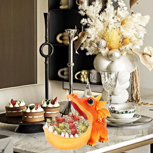 MOYI Dinosaur unique Statue Home Resin Figurine Fun Candy Dish,entryway decorative Key Bowl,Big Mouth Sculpture Table Art Decoration Sundries Container Storage Box for living room-Orange in Saudi Arabia