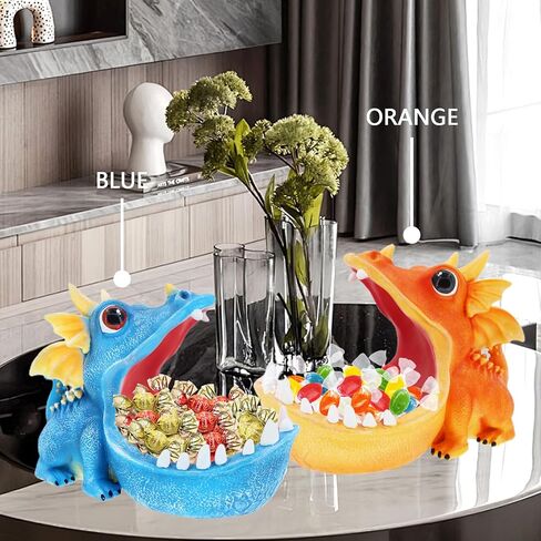 MOYI Dinosaur unique Statue Home Resin Figurine Fun Candy Dish,entryway decorative Key Bowl,Big Mouth Sculpture Table Art Decoration Sundries Container Storage Box for living room-Orange in Saudi Arabia