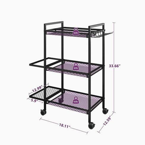 Home Gym Storage Rack,3 Tier Dumbbell Rack,Weight Rack,Yoga Mat Storage,Suitable for Foam Rollers and Other Fitness Equipment Storage Racks with Wheels and Hooks in Saudi Arabia