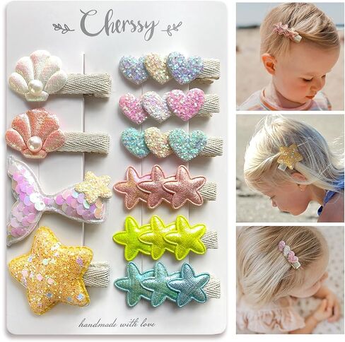 Star Hair Clips for Girls, 10 Pcs Glitter Silver & Gold Fully Lined Alligator Clips, Non Slip Baby Barrettes Hair Pins Accessories for Toddlers Kids' Fine Hair in Saudi Arabia