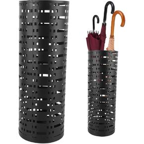 Pissente Umbrella Holder, Rustproof Waterproof Space Saving Fashionable Hollow Round Metal Umbrella Stand Rack for Entryway Home Office Indoor Outdoor, Black, 16.5 x 5.9 x 5.9in