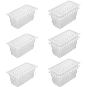 12 Pack Plastic Food Pans with Lids, 1/9 Size 4'' Deep, Translucent,Commercial