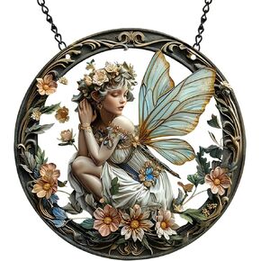 1 pcs Fairy Acrylic Window Hanging, Cherub Acrylic Window Hanging, Suitable for Christmas Valentine’s Cupid Home Garden Wedding Party Decorations (Small)
