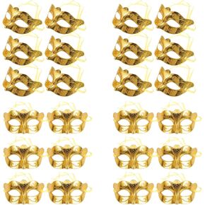 Tofficu 24pcs Vintage Masquerade Mask: Gold Carnival Antique Mask - Halloween Costume Accessories for Men Women