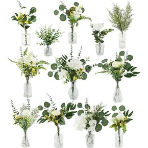 Artificial Flowers with Vases, 108 Psc Fake Plants & Bud Vases, Centerpieces Flowers DIY Set Suitable for Central Table Decoration, Weddings, Parties, and Interior Decoration, etc.