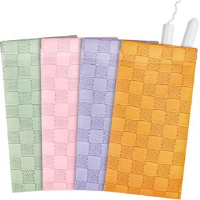 Mini Tampon Bag, Sanitary Tampon Storage Bag 4 Count,Self-closing shrapnel, One-Handed Opening, Waterproof leather material Keeps It Safe and Tidy, Hides Tampons and Small Objects，Long Rectangle Shape