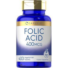 Carlyle Folic Acid 400 mcg | 400 Tablets | Vegetarian, Non-GMO, Gluten Free