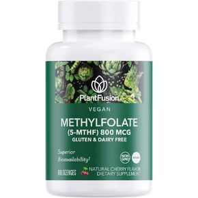 PlantFusion نباتي عالي الفعالية ميثيل فولات 5-MTHF - مكمل ميثيل فولات سريع المفعول تحت اللسان أكثر قابلية للامتصاص 6 مرات - غير معدّل وراثيًا، يدعم القلب والأوعية الدموية والدماغ - 60 قرص استحلاب