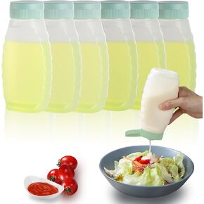 6 Pack Condiment Squeeze Bottles for Liquids Ketchup Oil Mustard Hot Sauce Bottles with Caps 380ml/12oz Plastic Squeeze Bottles for Sauces Salad Dressing Bottles - Green Caps