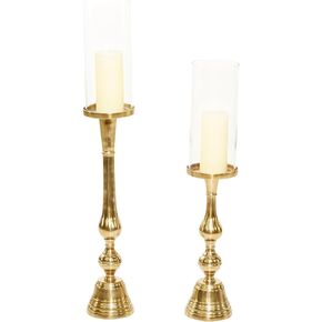 Deco 79 Aluminum Hurricane Lamp, Set of 2 32", 26"H, Gold