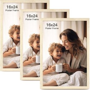 18x24 Picture Frame Set of 3, Natural Wood Grain 18x24 Frame Gallery Wall 18 x 24 Poster Frame for Horizontal and Vertical Wall Mounting (3 pack,Natural)