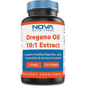 Nova Nutritions Oregano Oil 250 mg 10:1 Extract - Non-GMO & Gluten Free - Oil of Oregano Pills - Immune Support - 120 Softgels