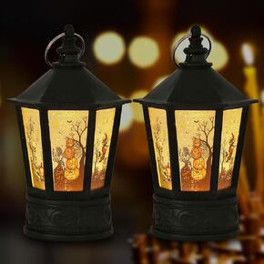 3PCS Halloween Decor Lantern for Outdoor Home Decoration, Mini Flameless Death Jack-o'-Lantern Witch Lantern for Halloween Party Supplies Gifts Table Decor, Spooky Halloween Candle Lantern