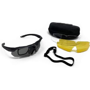 Tactical Eyewear 3 Interchangeable Lenses Outdoor Unisex Shooting Glasses - by PH - Military Fans Eyewear Impact and Explosion-Proof - Water Resistant Corrective Mount Support - Special Ops Sport