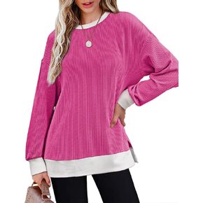 OFEEFAN Womens Long Sleeve Tops Crewneck Sweatshirt Lightweight Ribbed Knit Fall Clothes